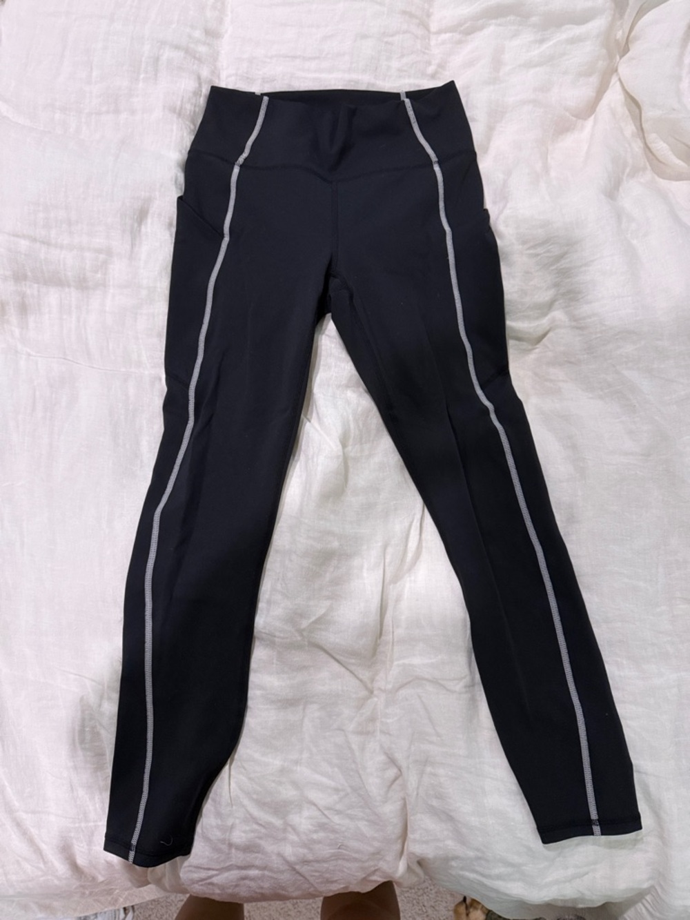 Fabletics Black Leggings with Gray Contrast Stitching